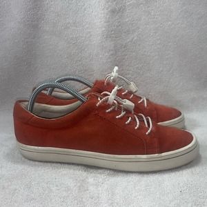 Frye Kerry Shoes Red White Suede Locking Lace Up Low Top Sneakers Womens 7.5 M